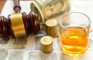 Glass of whiskey on fingerprint crime page file.